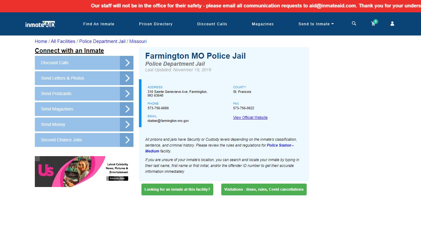 Farmington MO Police Jail & Inmate Search - Farmington, MO